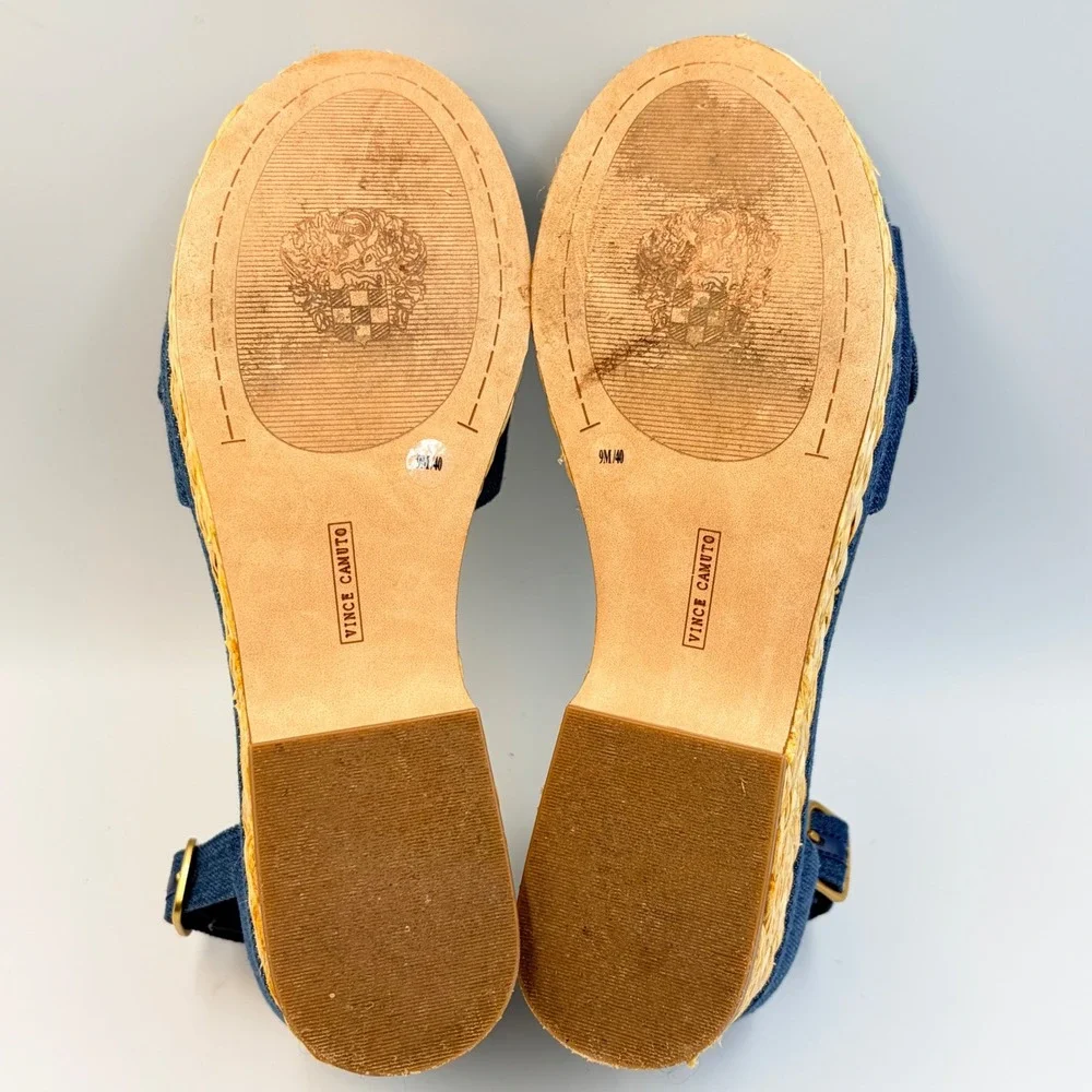 Vince Camuto Meterry Denim Espadrille Platform Sandals Blue Indigo Womens 9 Chic